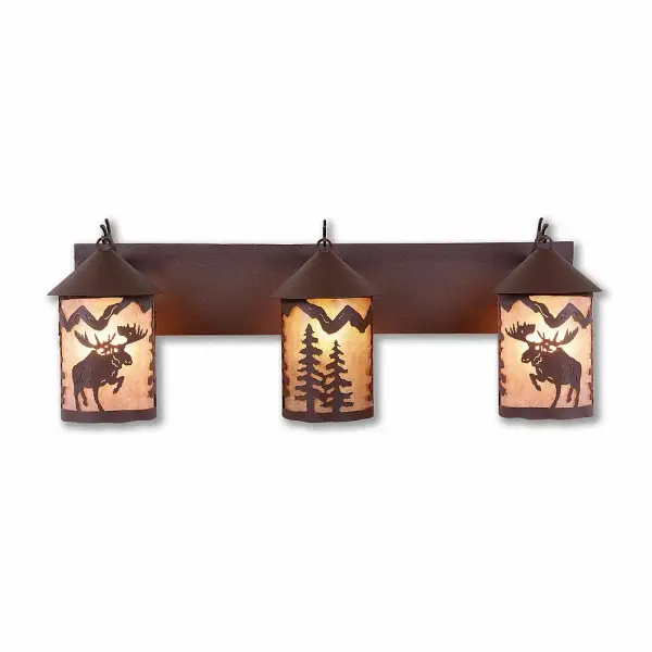Cascade Alaska Moose 3-Light Bath Vanity Light in Rustic Brown