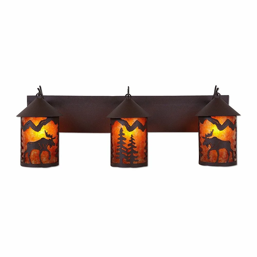 Cascade-Mountain Moose Rustic Brown Three Light Bath Vanity Light in Rustic Brown