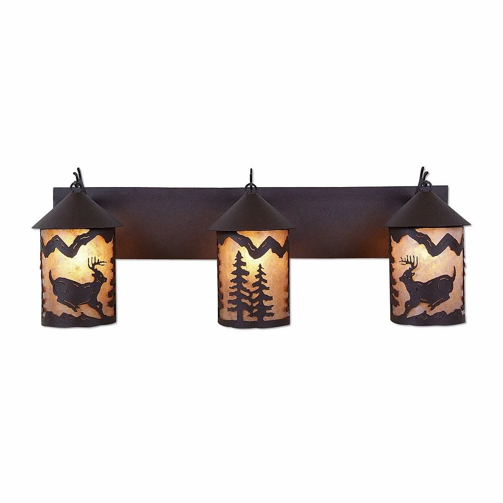 Cascade-Mountain Deer Rustic Brown Three Light Bath Vanity Light in Rustic Brown