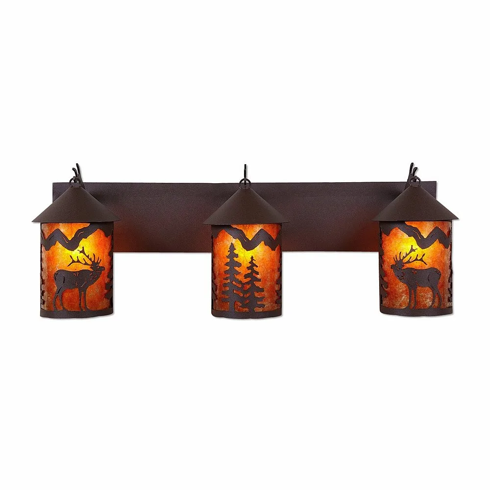 Cascade-Mountain Elk Rustic Brown Three Light Bath Vanity Light in Rustic Brown