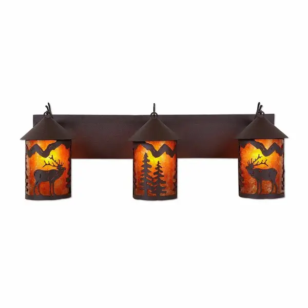 Cascade-Mountain Elk Three Light Bath Vanity Light