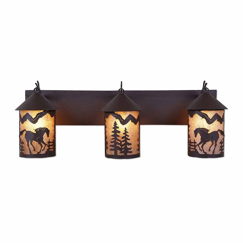 Cascade-Mountain Horse Three Light Bath Vanity Light in Rustic Brown