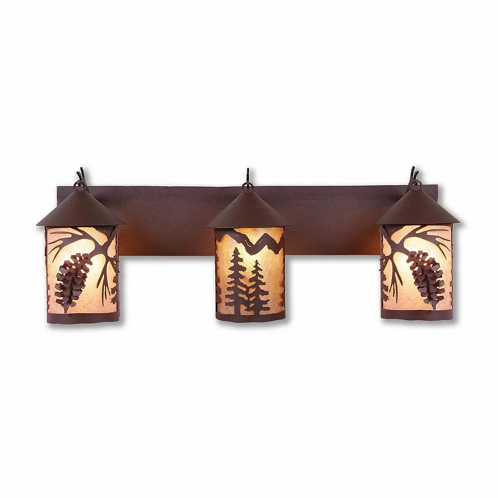 Cascade-Spruce Cone Three Light Bath Vanity Light in Rustic Brown