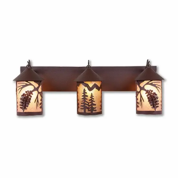 Cascade-Spruce Cone Three Light Bath Vanity Light in Rustic Brown
