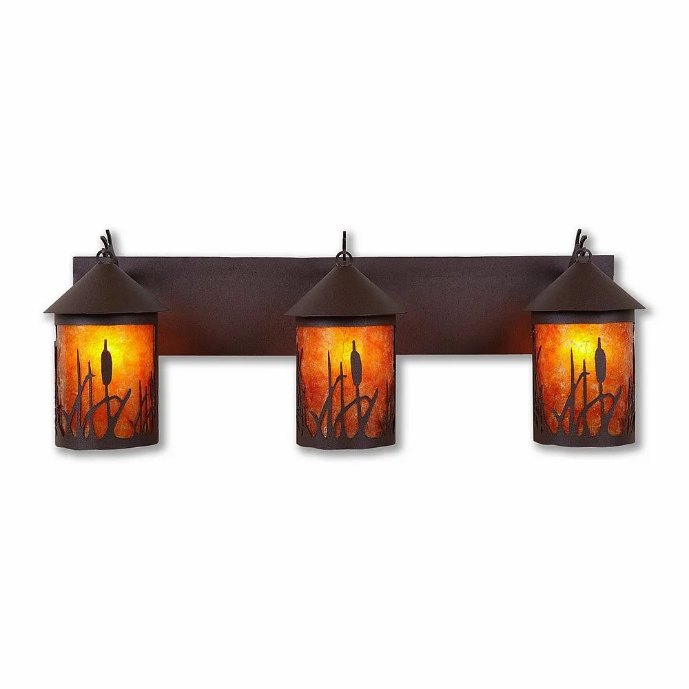 Cascade-Cattails Three Light Bath Vanity Light in Rustic Brown
