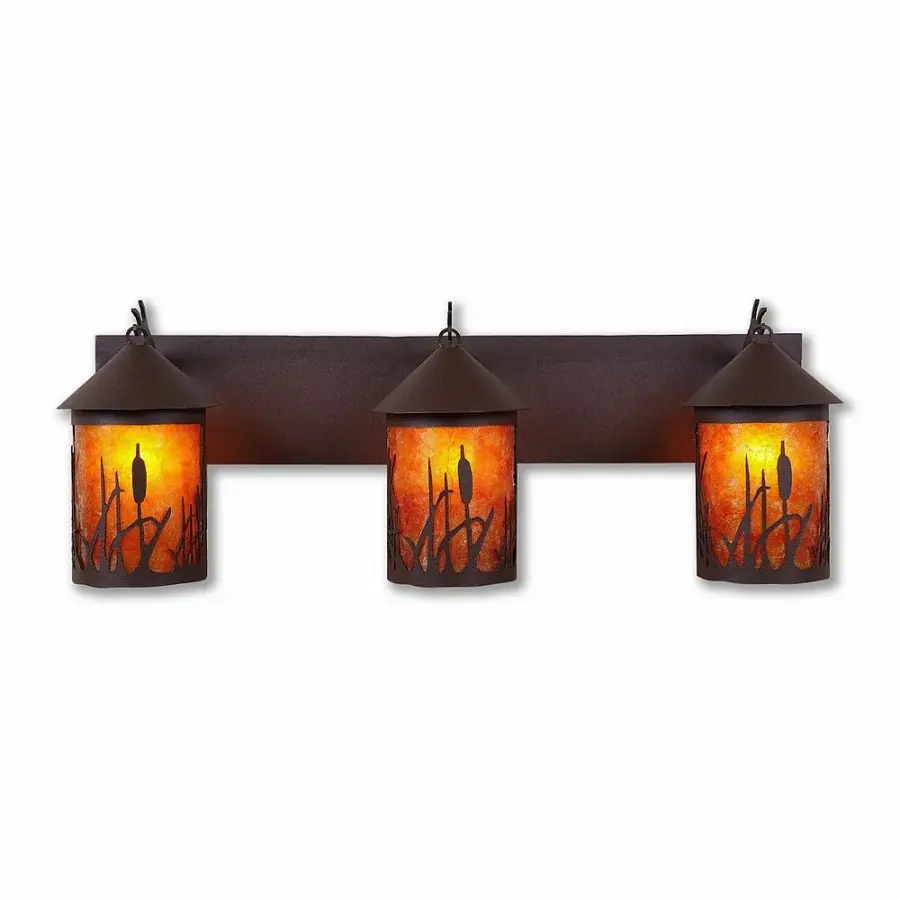 Cascade-Cattails Three Light Bath Vanity Light in Rustic Brown