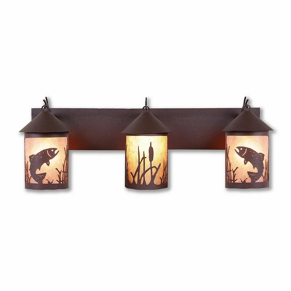 Cascade-Trout Rustic Brown Three Light Bath Vanity Light in Rustic Brown