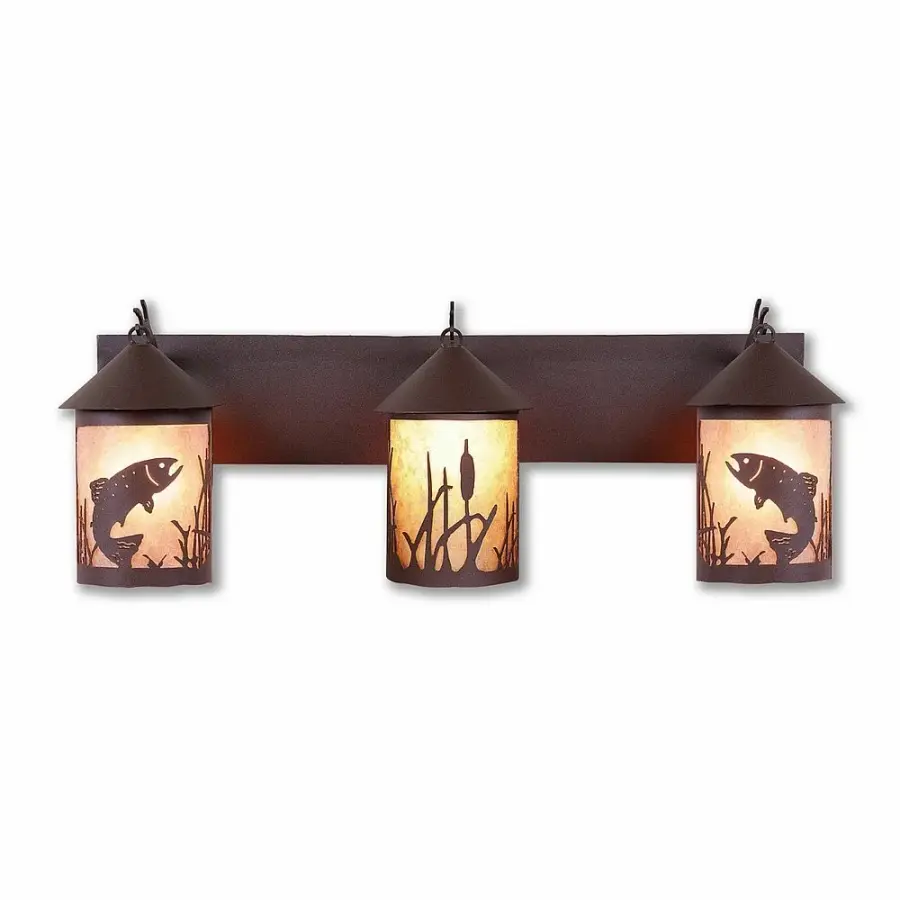 Cascade-Trout Rustic Brown Three Light Bath Vanity Light
