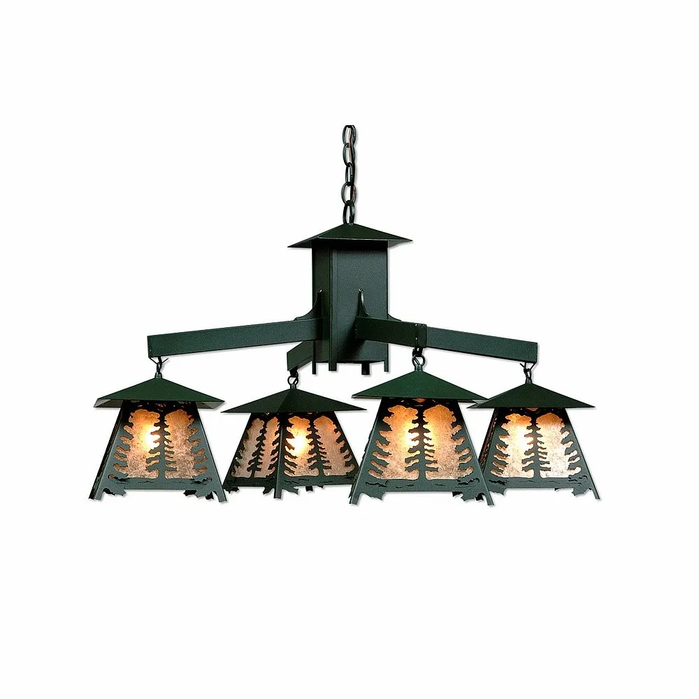 Smoky Mountain-Spruce Tree Four Light Chandelier in Forest Green