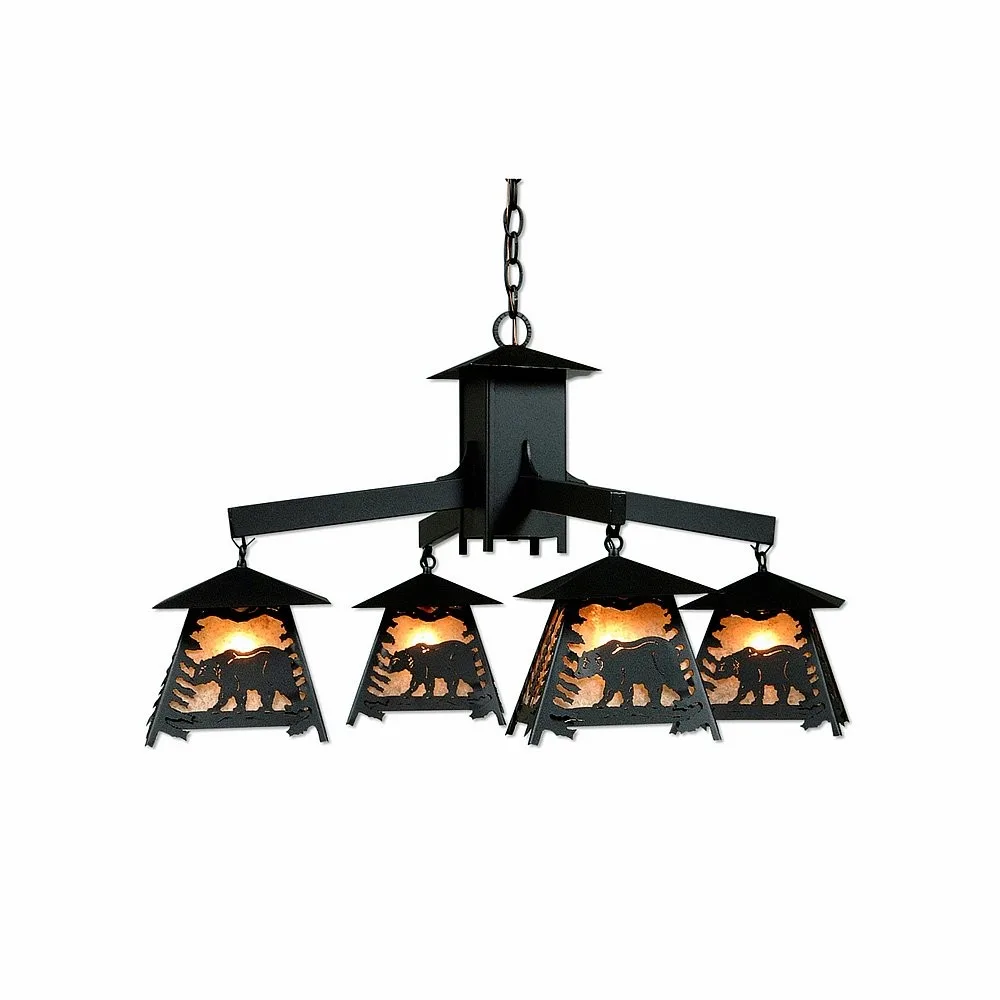 Smoky Mountain-Mountain Bear Four Light Chandelier in Black Iron