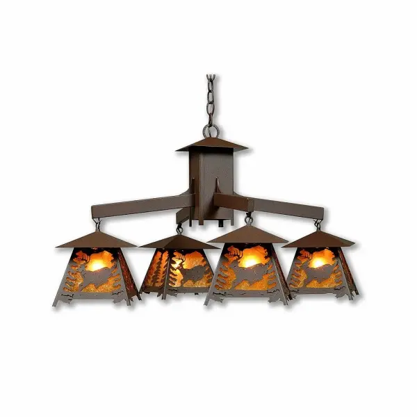 Smoky Mountain Deer 4-Light Chandelier in Rustic Brown