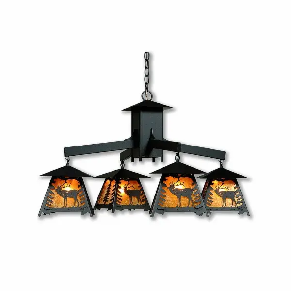 Smoky Mountain Elk 4-Light Chandelier in Black Iron