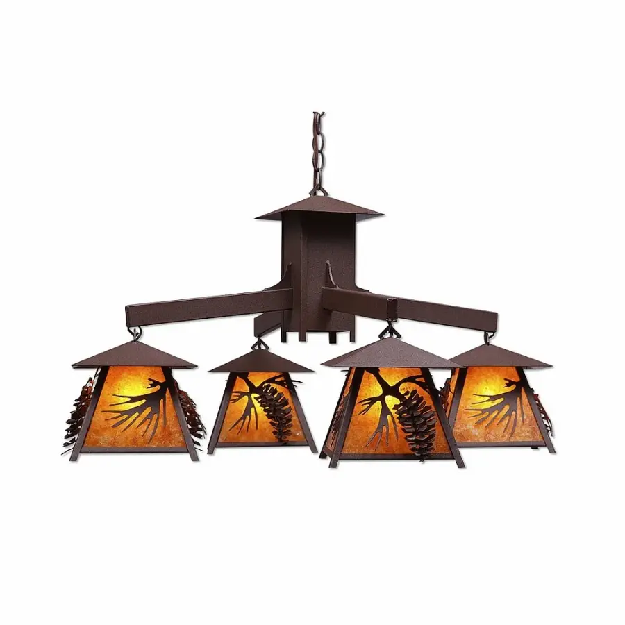Smoky Mountain Spruce Cone 4-Light Chandelier in Rustic Brown