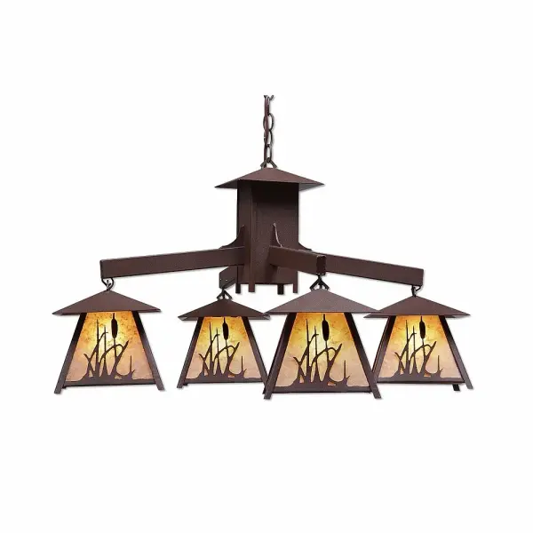 Smoky Mountain Cattails 4-Light Chandelier in Rustic Brown