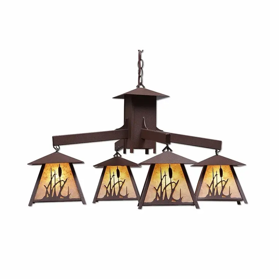 Smoky Mountain Cattails 4-Light Chandelier in Rustic Brown