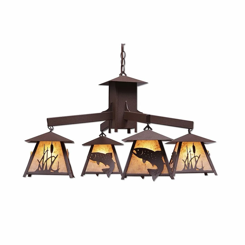 Smoky Mountain-Trout Four Light Chandelier in Rustic Brown