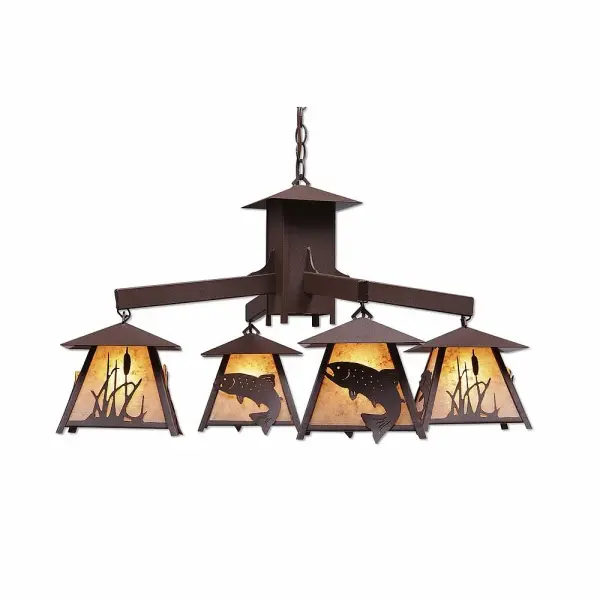 Smoky Mountain Trout 4-Light Chandelier in Rustic Brown