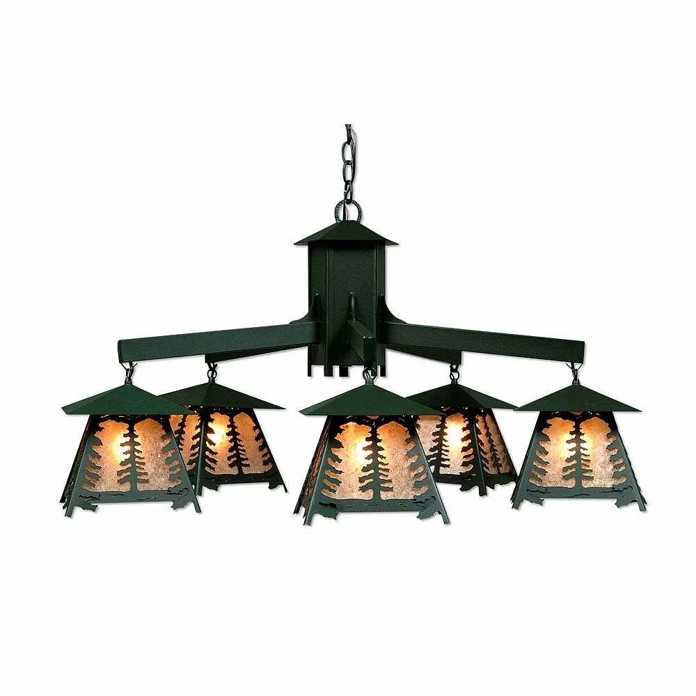 Smoky Mountain-Spruce Tree Five Light Chandelier in Forest Green