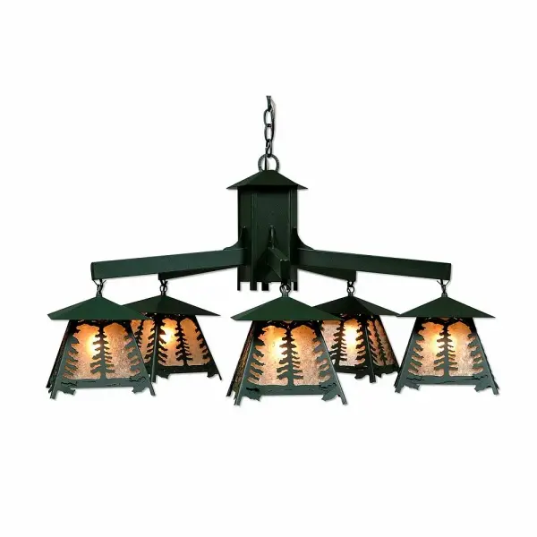 Smoky Mountain Spruce Tree Five Light Chandelier in Forest Green