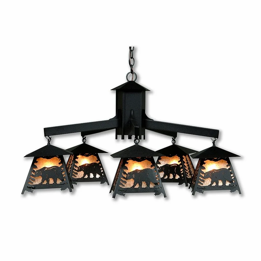 Smoky Mountain-Mountain Bear Five Light Chandelier in Black Iron