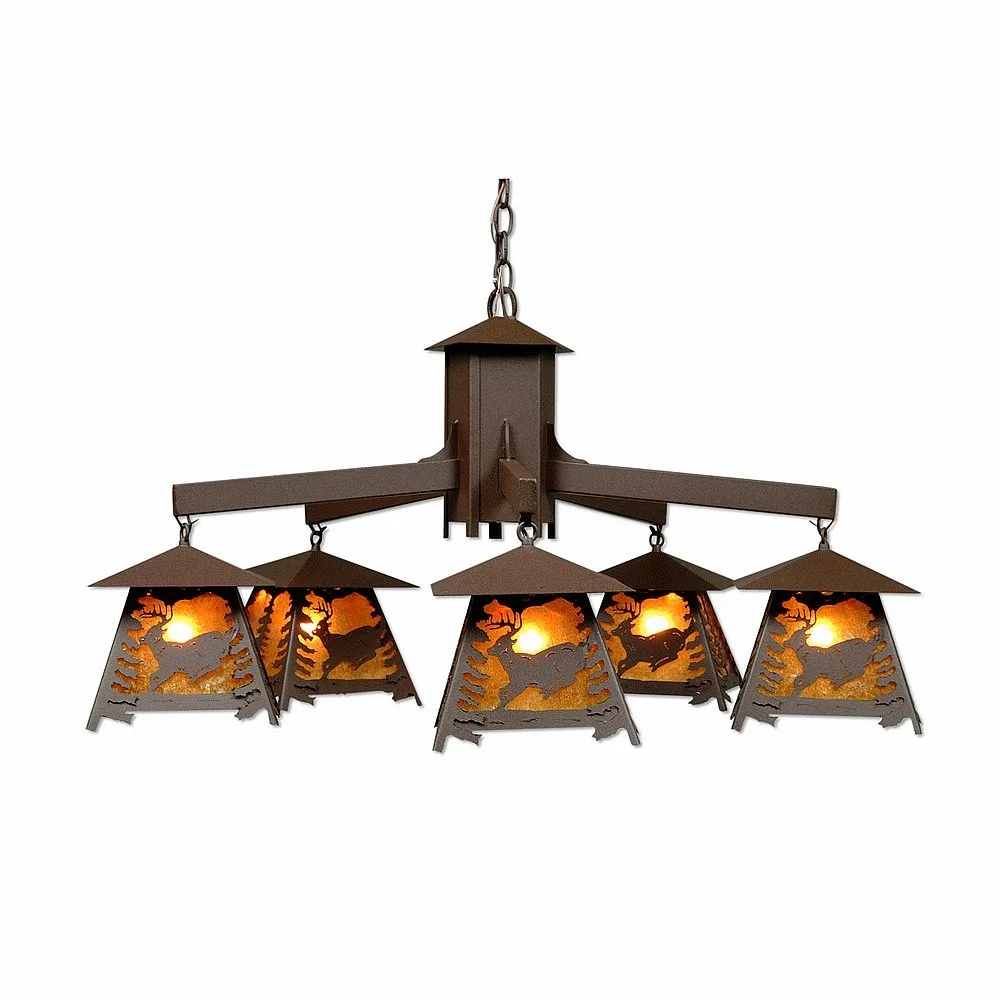Smoky Mountain-Mountain Deer Five Light Chandelier in Rustic Brown