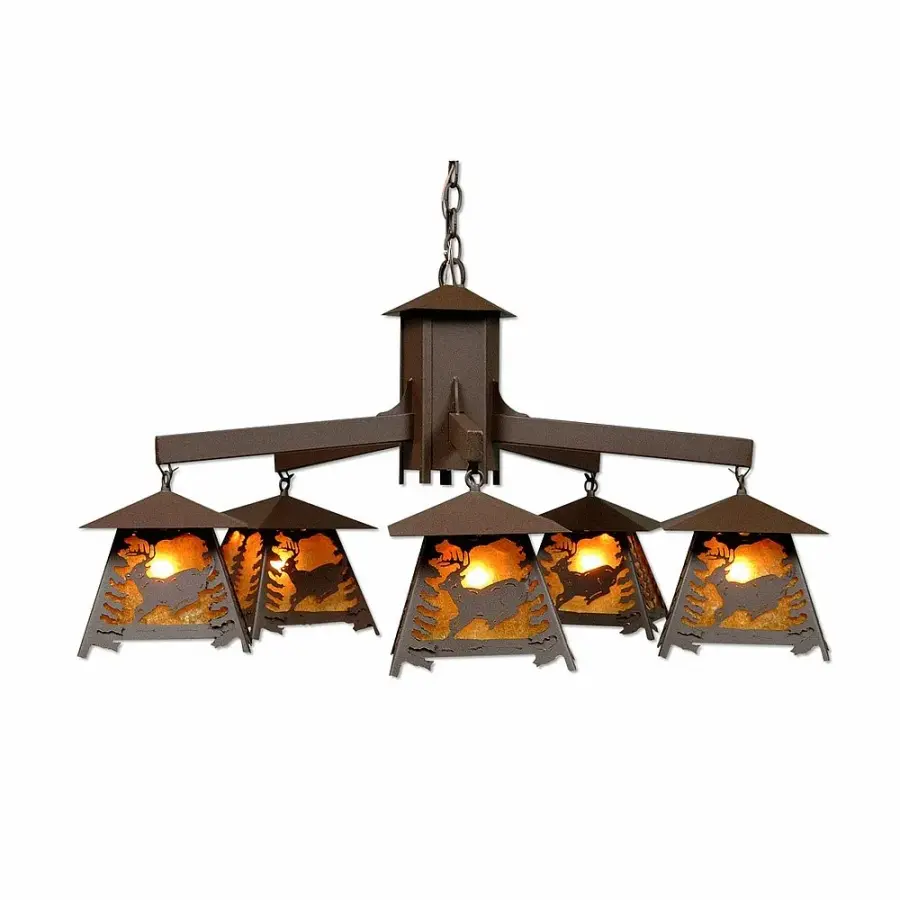 Smoky Mountain Deer Five Light Chandelier