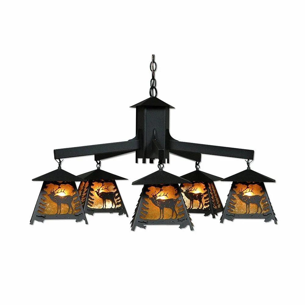 Smoky Mountain-Mountain Elk Five Light Chandelier in Black Iron