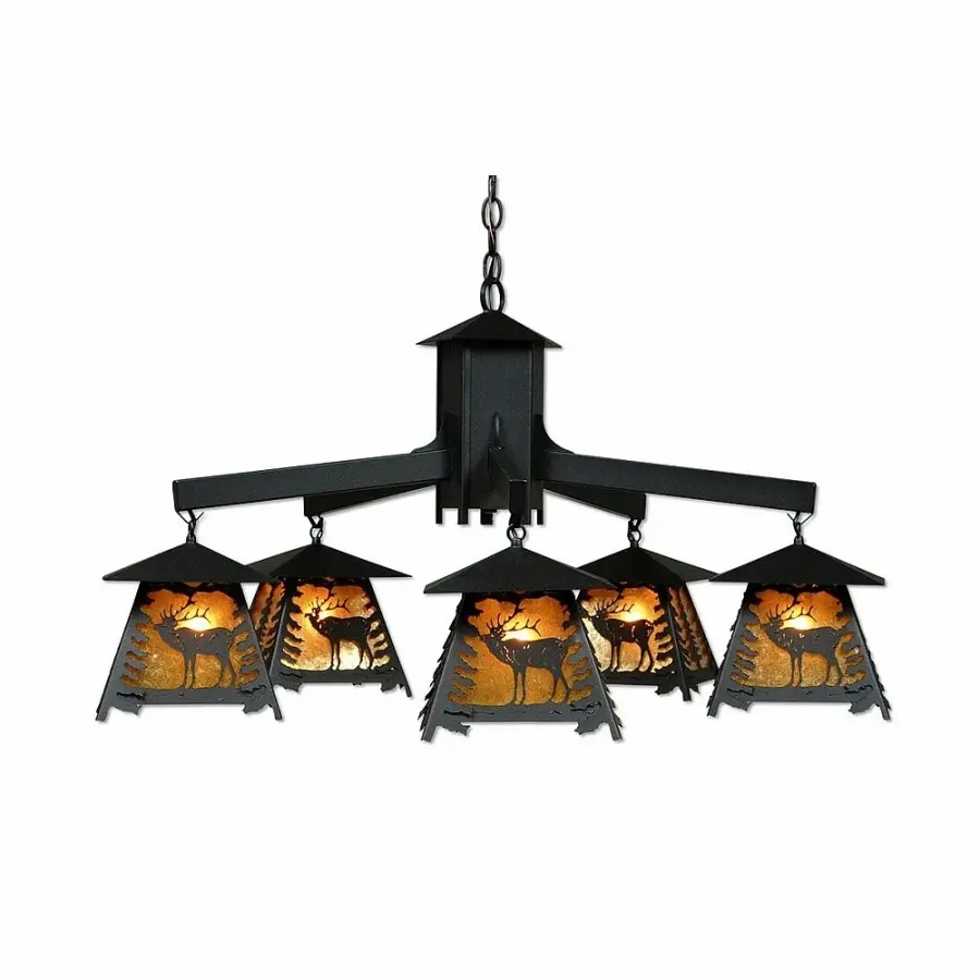 Smoky Mountain Elk Five Light Chandelier in Black Iron