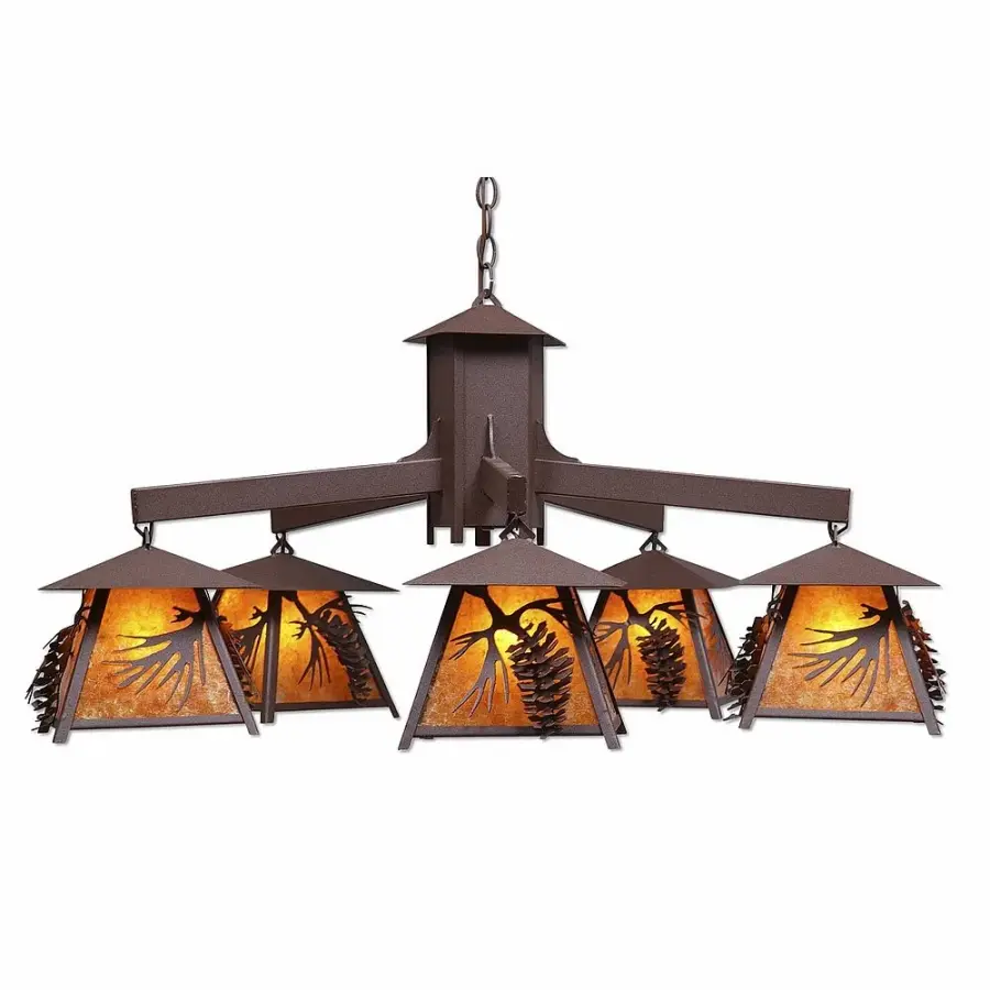 Smoky Mountain Spruce Cone 5-Light Chandelier in Rustic Brown