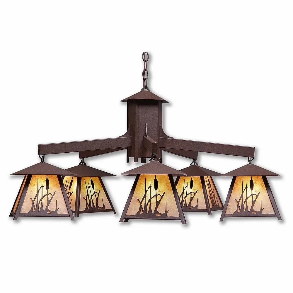 Smoky Mountain-Cattails Five Light Chandelier in Rustic Brown