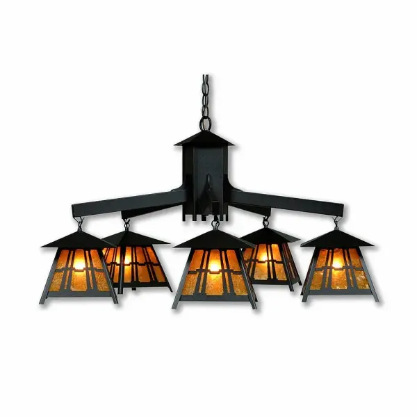 Smoky Mountain Eastlake Five Light Chandelier in Black Iron