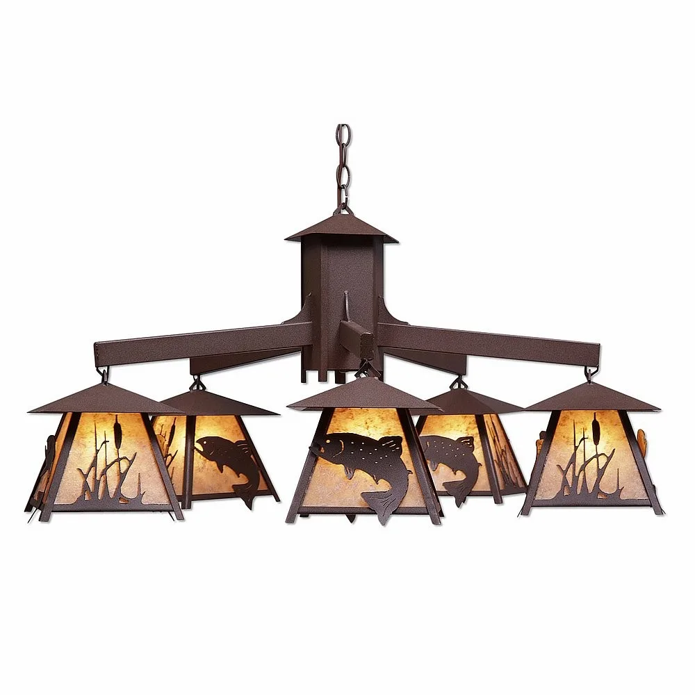 Smoky Mountain-Trout Five Light Chandelier in Rustic Brown