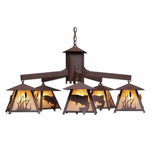 Smoky Mountain Trout Five Light Chandelier in Rustic Brown