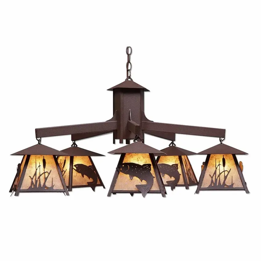 Smoky Mountain Trout Five Light Chandelier in Rustic Brown