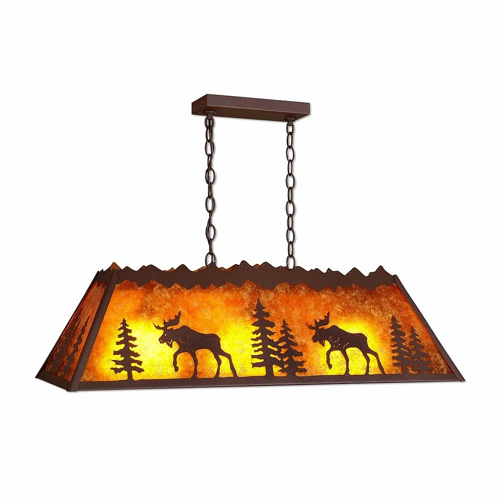 Rocky Mountain-Mountain Moose Rustic Brown Three Light Island-Billiard in Rustic Brown