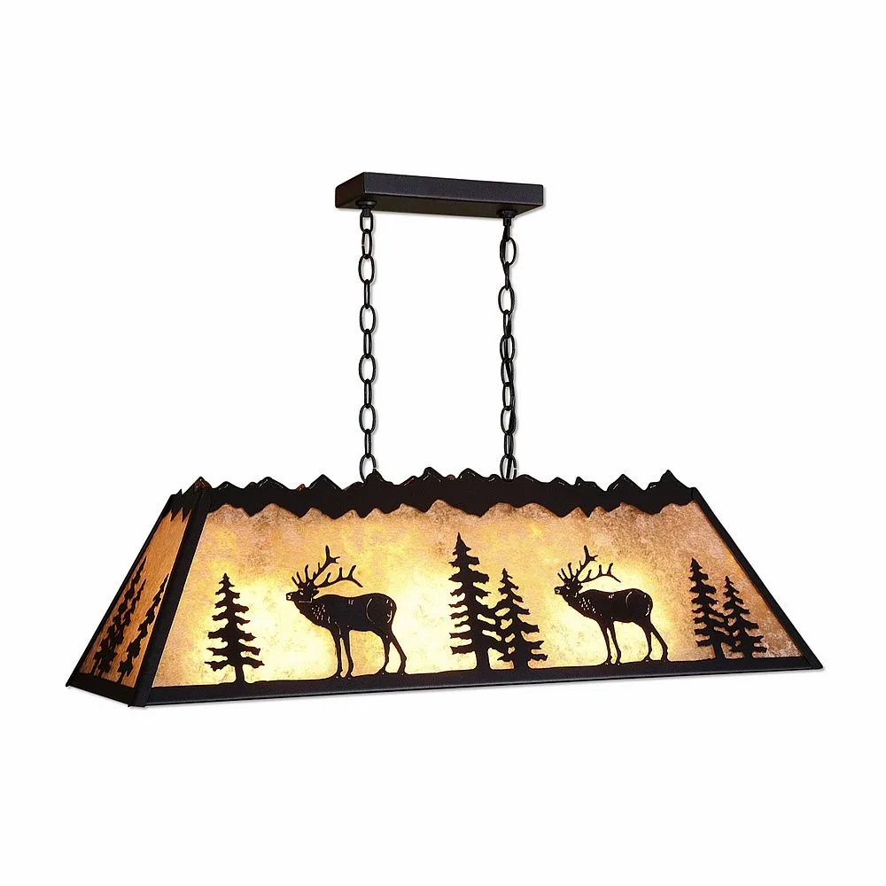 Rocky Mountain-Mountain Elk Black Iron Three Light Island-Billiard in Black Iron