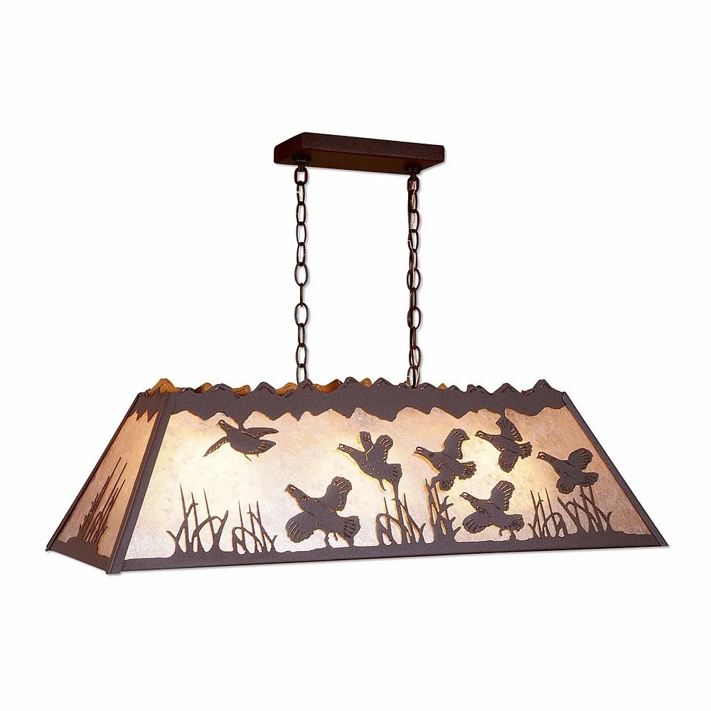 Rocky Mountain-Western Quail Three Light Island-Billiard in Rustic Brown