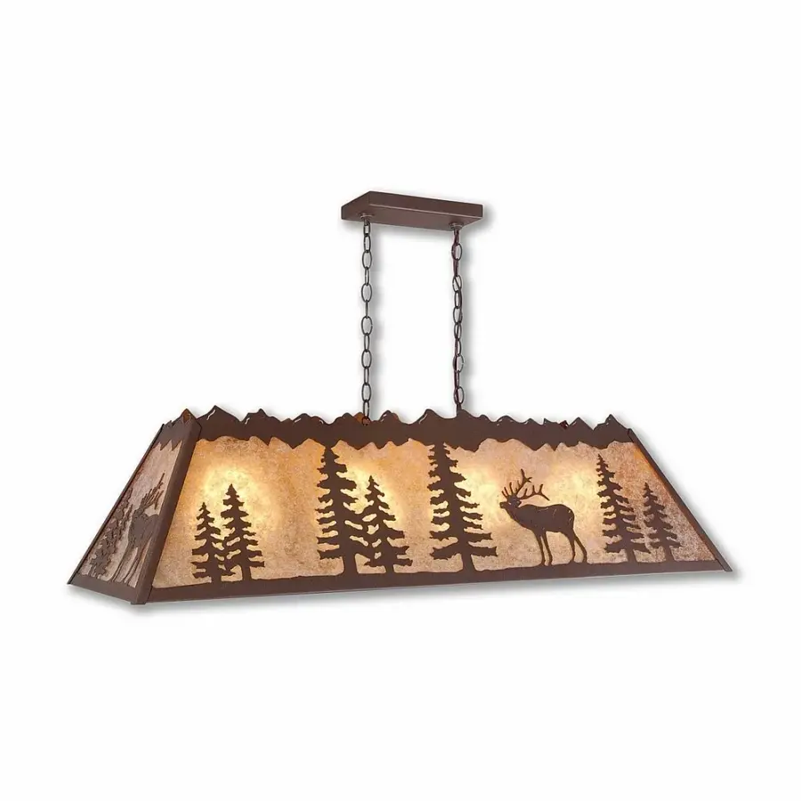 Rocky Mountain Elk 4-Light Island Chandelier in Rustic Brown