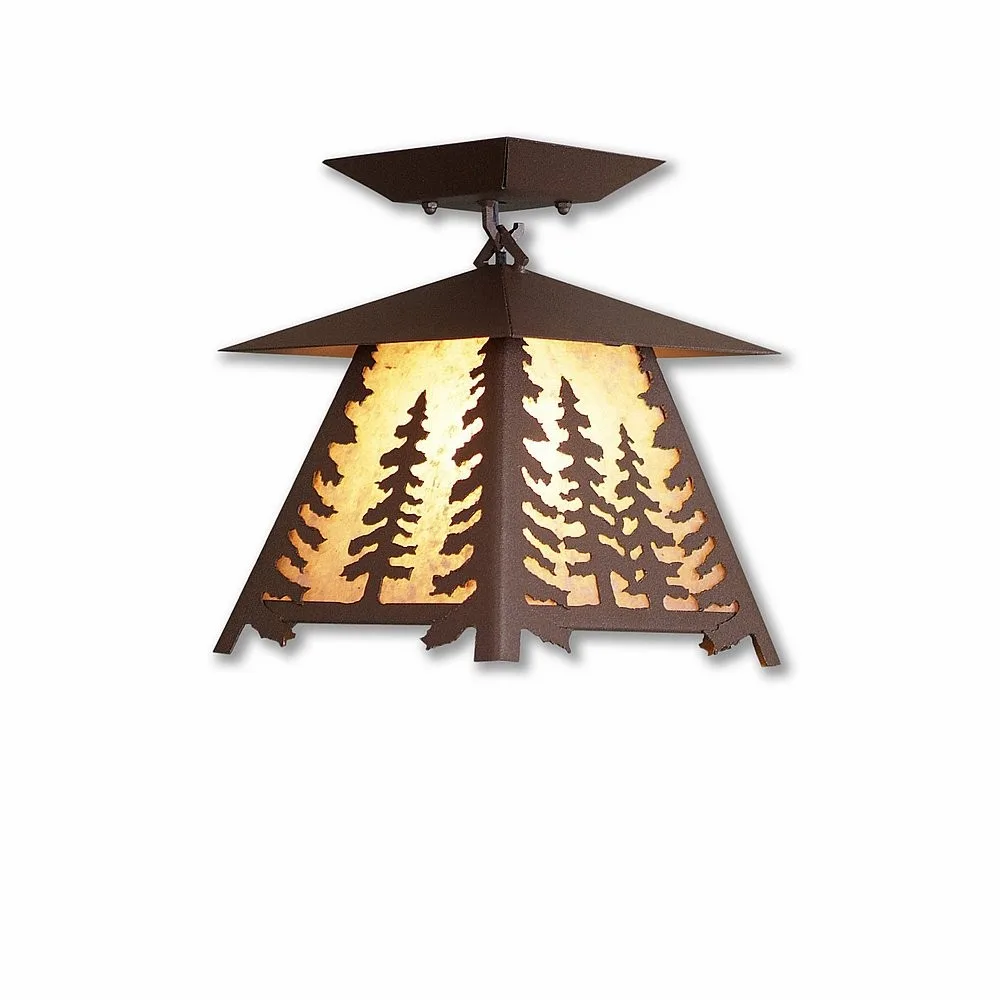 Smoky Mountain-Spruce Tree One Light Semi Flush Mount in Rustic Brown