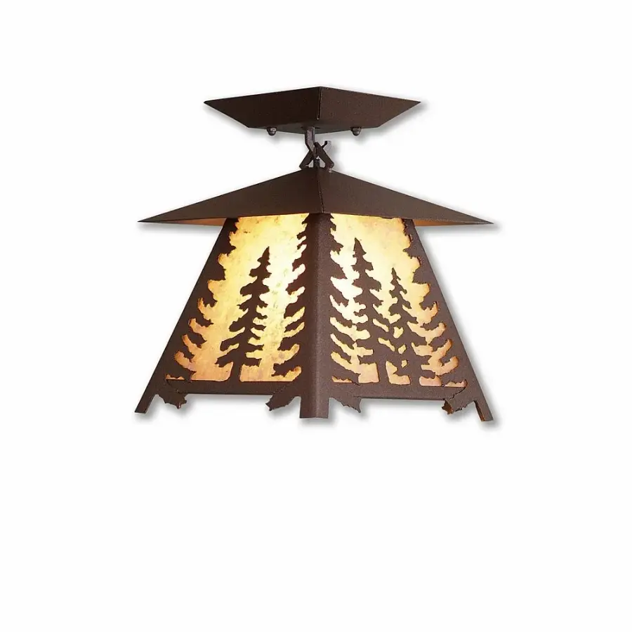 Smoky Mountain Spruce Tree Semi-Flush Mount in Rustic Brown