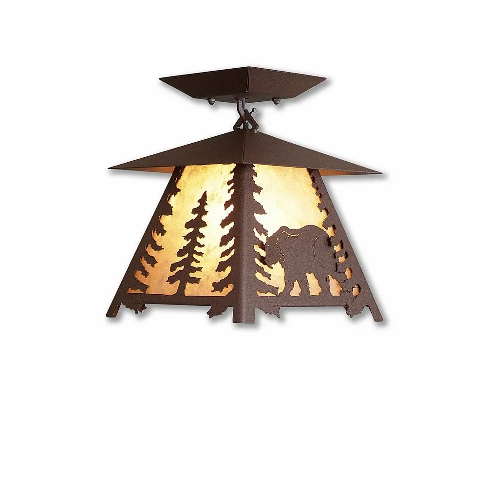Smoky Mountain-Mountain Bear One Light Semi Flush Mount in Rustic Brown