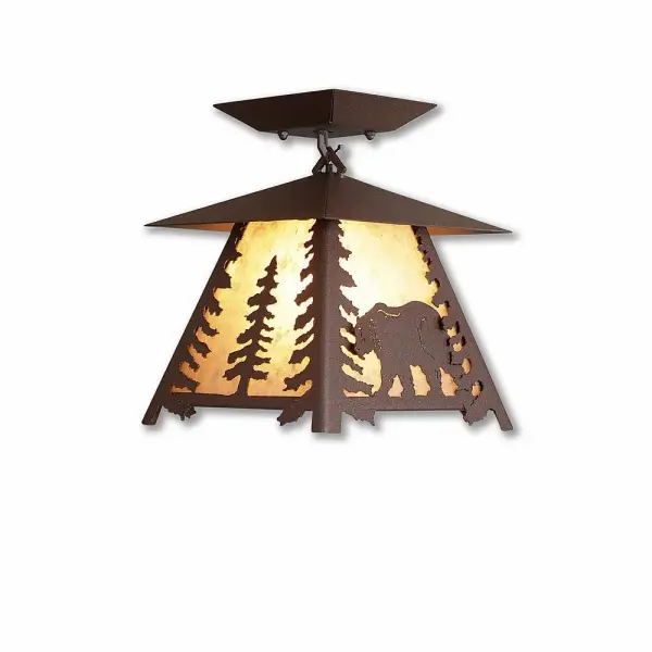 Smoky Mountain Bear Semi-Flush Mount in Rustic Brown