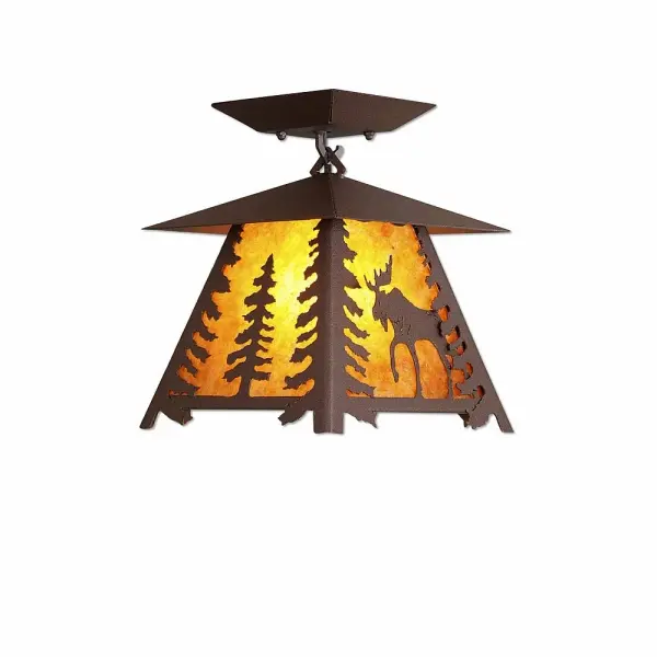 Smoky Mountain Moose Semi-Flush Mount in Rustic Brown