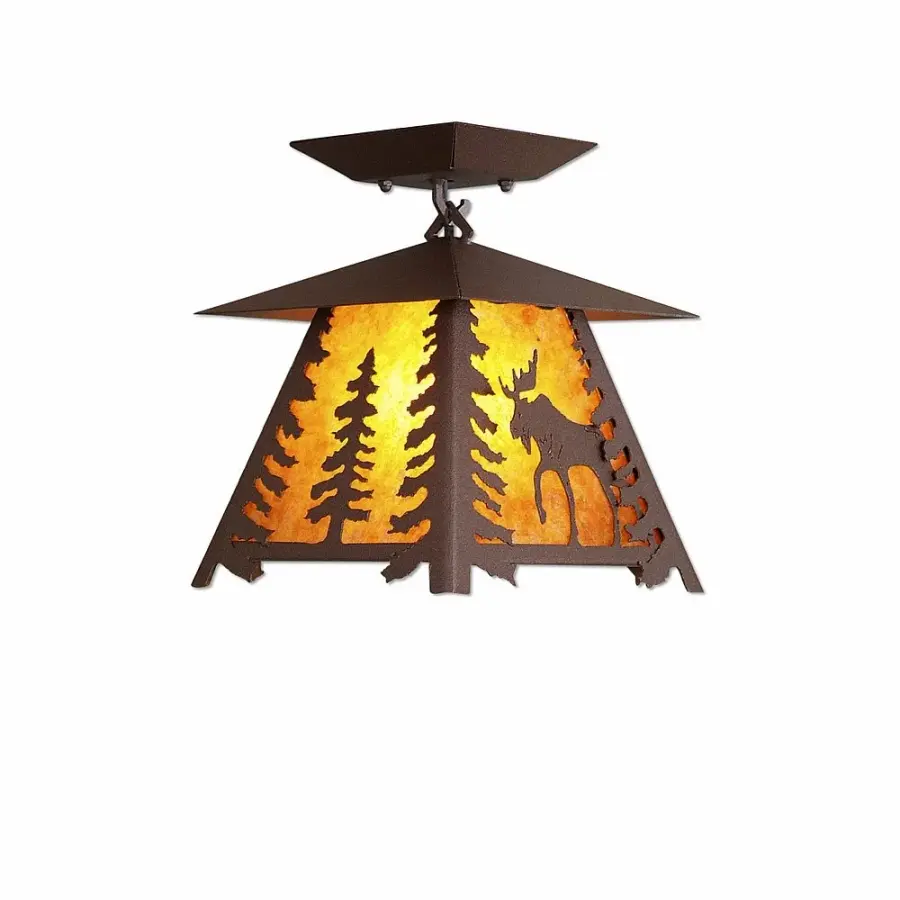 Smoky Mountain Moose Semi-Flush Mount in Rustic Brown