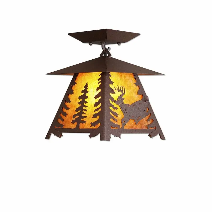Smoky Mountain Deer Semi-Flush Mount in Rustic Brown