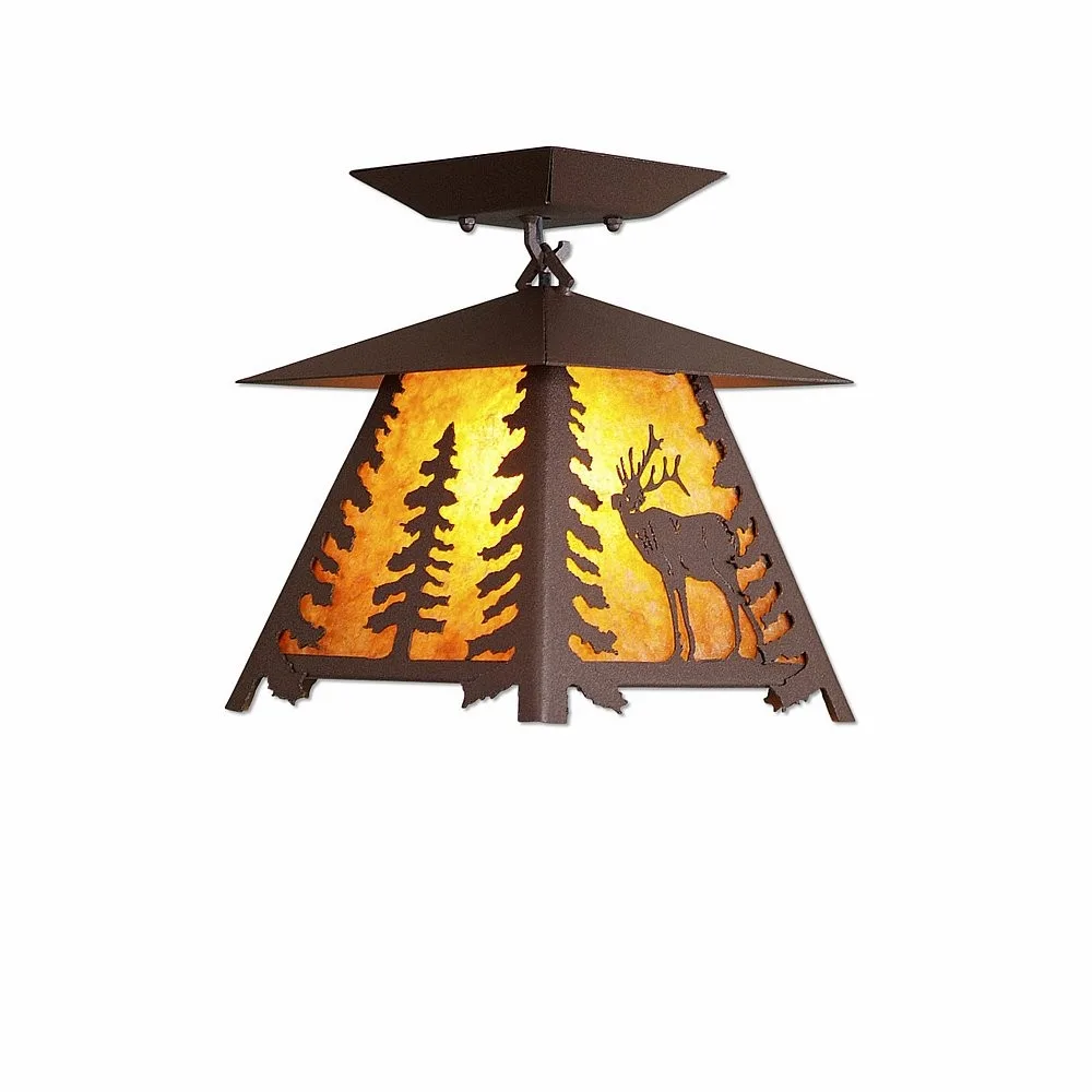 Smoky Mountain-Mountain Elk One Light Semi Flush Mount in Rustic Brown