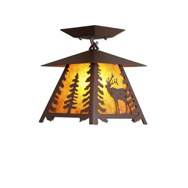 Smoky Mountain Elk Semi-Flush Mount in Rustic Brown