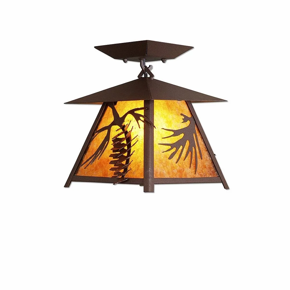 Smoky Mountain-Spruce Cone One Light Semi Flush Mount in Rustic Brown