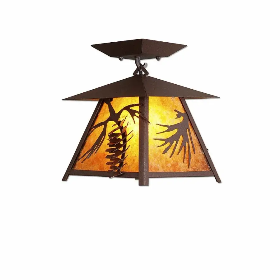 Smoky Mountain Spruce Cone Semi-Flush Mount in Rustic Brown