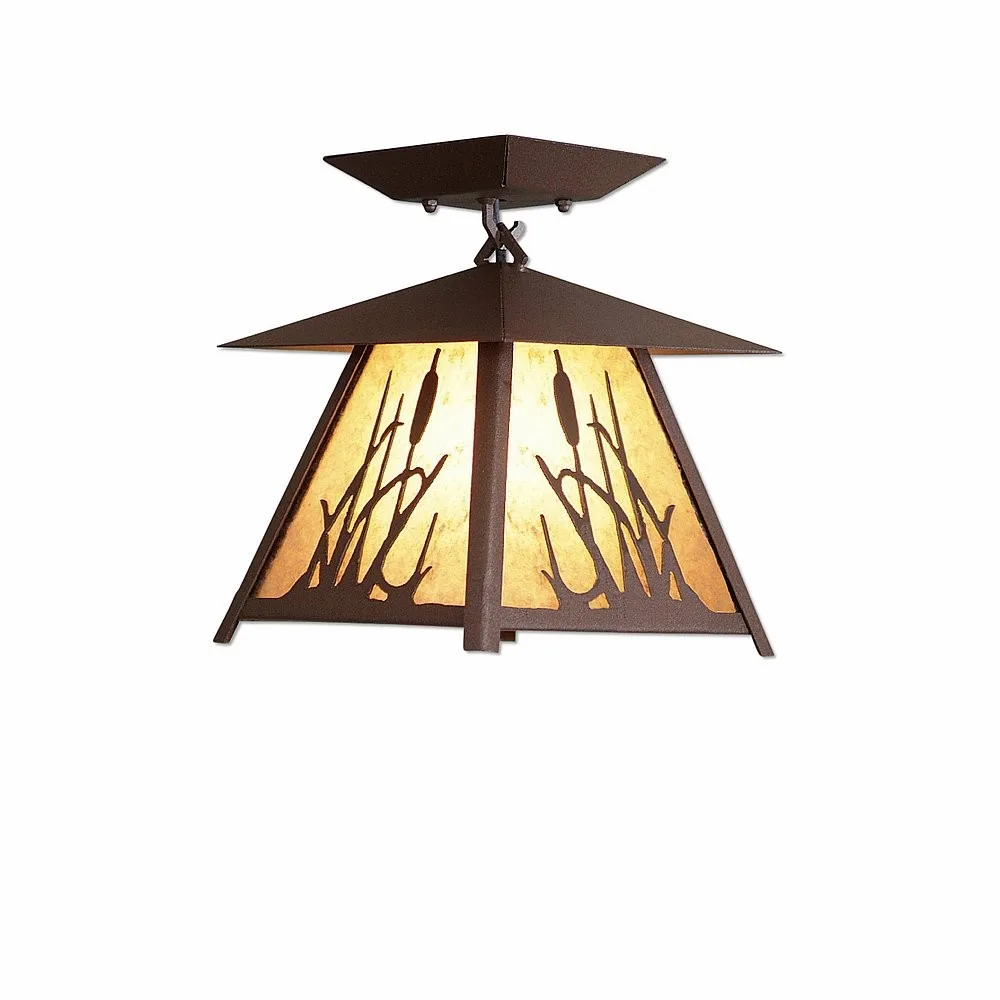 Smoky Mountain-Cattails One Light Semi Flush Mount in Rustic Brown